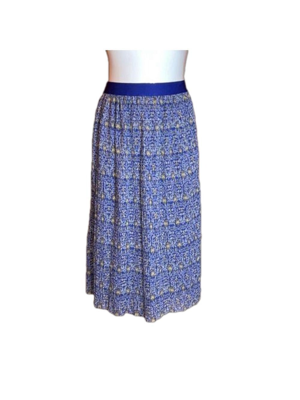 BEYOND WORDS Royal Blue & Gold Paisley Print Pleated Full Skirt Size M, NWT!